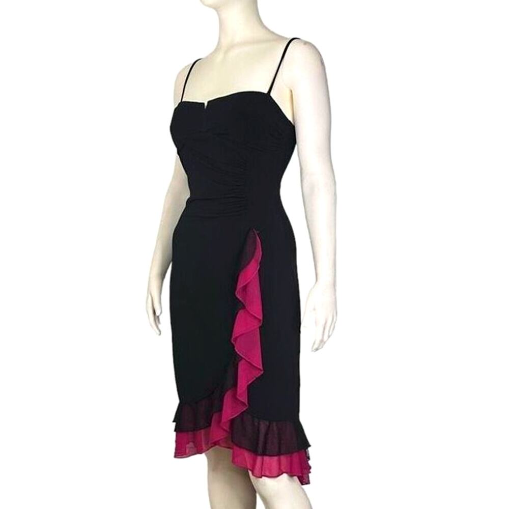 Vintage Y2K Ruby Rox Whimsigoth Asymmetrical Ruffle Dress Black Pink L